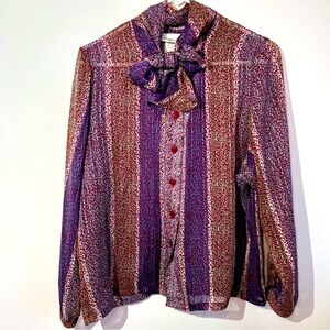SHAPELY Sheer Vertical Design Blouse Sexy & Sophisticated Tie/Scarf Neck SIZE 16
